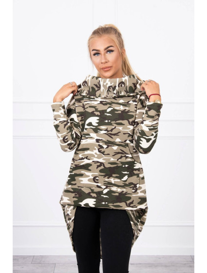 Mikina s dlouhým zadním dílem camo khaki+ecru