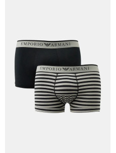 Pánské boxerky 2Pack 111210 4R542 černé/proužek - Emporio Armani