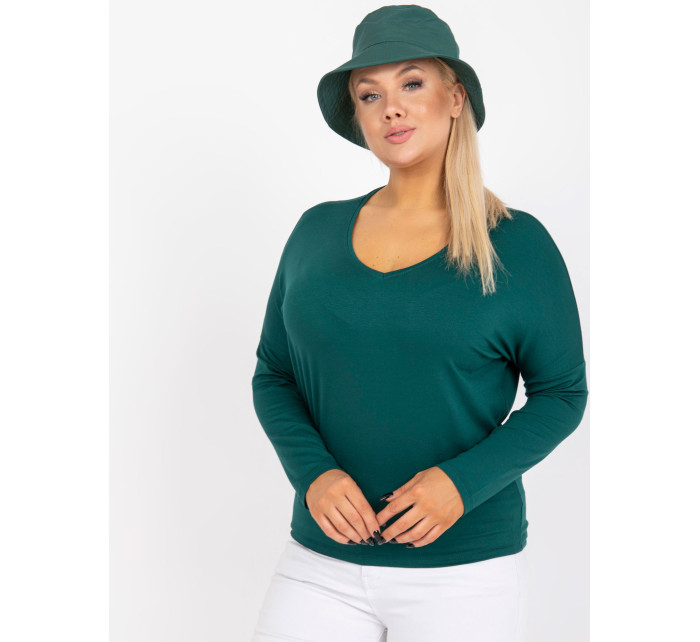 Tmavě zelená obyčejná halenka plus size basic s výstřihem do V Elisa