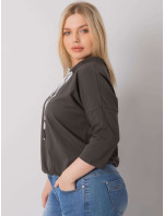 Tmavá khaki halenka plus size velikosti s nápisem Perry