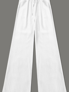 Široké bílé dámské pruhované kalhoty (18629)