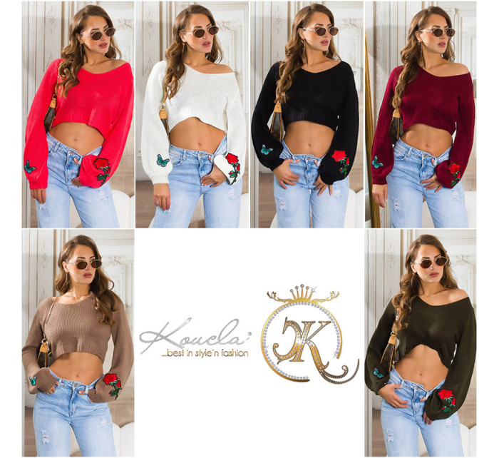 Sexy KouCla Crop knit sweater with patches