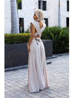 Elegantní béžové dlouhé dámské šaty s a s model 20110813 - numoco