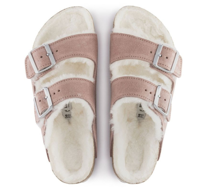 Birkenstock Arizona Suede Leather Shearling Pink Clay LAF insulated žabky úzké (1023258) dámské