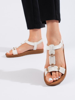 Komfortní  sandály bílé dámské na plochém podpatku