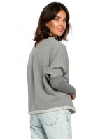 model 18001899 Oversized top s výstřihem do V na zádech šedý - BeWear