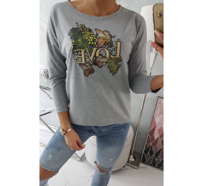 Blouse with Love print gray