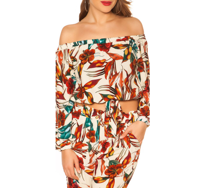 Sexy off shoulder shirt floral print with loop