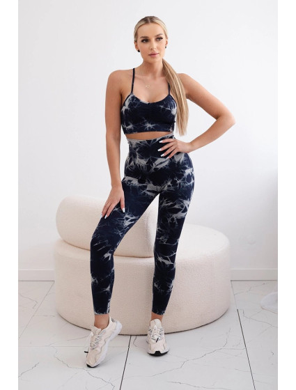 Dámské fitness set top + push up legíny - tmavě modrá