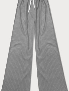 Široké šedé dámské pruhované kalhoty (18629)