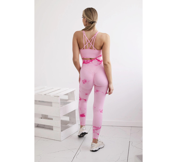 Fitness set top+ legíny push up růžová + fuchsiová