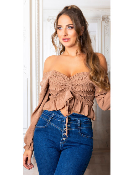 Sexy ruffled Cropped Carmen Top