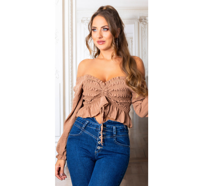 Sexy ruffled Cropped Carmen Top