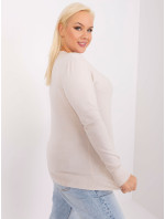 Světle béžový vypasovaný svetr plus size velikosti s výstřihem