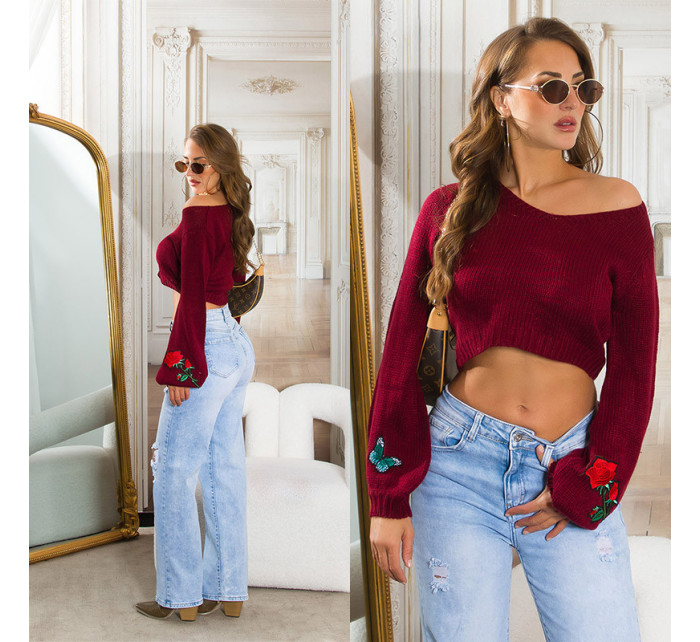 Sexy KouCla Crop knit sweater with patches