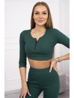 Žebrovaný crop top set tmavě zelené barvy