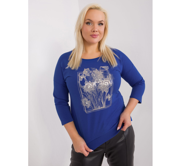 Dámská kobaltová halenka plus size s aplikacemi