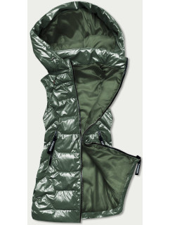 Lesklá zelená dámská vesta s kapucí (B8019-10)