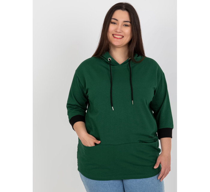 Tmavě zelená mikina plus size s kapucí