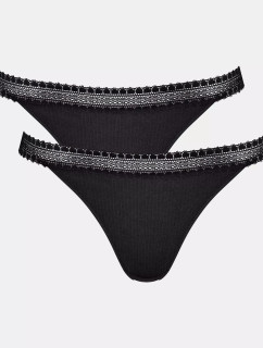 Dámská tanga GO Ribbed R Tanga C2P - BLACK - černé 0004 - SLOGGI