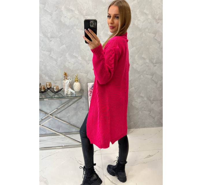 Svetr Cardigan kostkovaná model 18978879 růžová neonová - K-Fashion