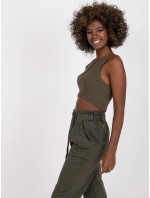 Tmavě khaki žebrovaný crop top Riley RUE PARIS