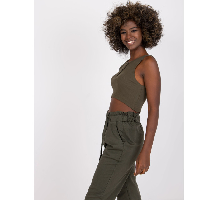 Tmavě khaki žebrovaný crop top Riley RUE PARIS