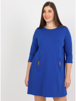 Kobaltově modré minišaty plus size s kapsami od Dalenne