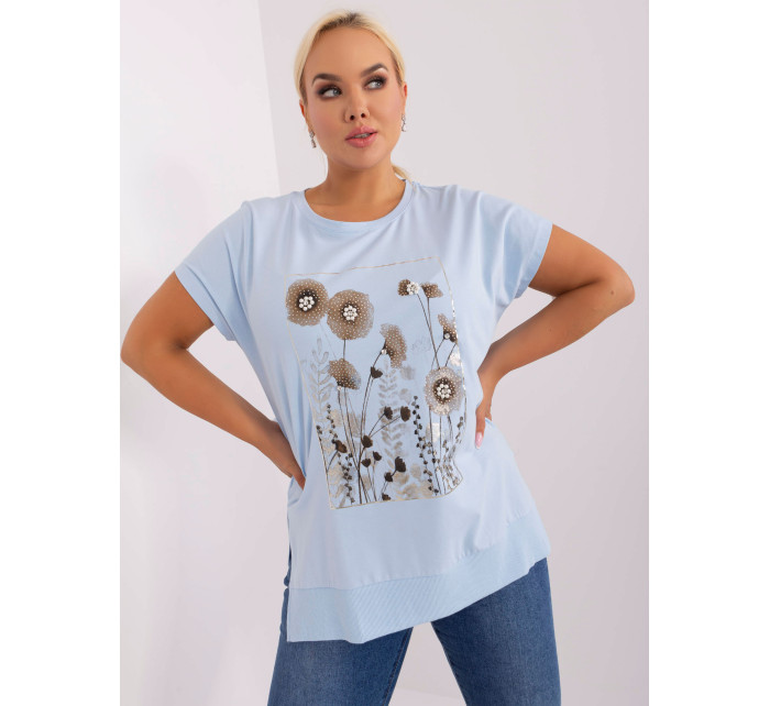 Světle modrá halenka plus size s rozparky