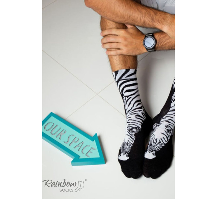 Duhové ponožky se zvířecími motivy Zebra Panda černá a bílá 2 páry
