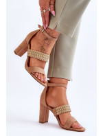 semišové sandálové s pleteným páskem na patě Camel Roselia