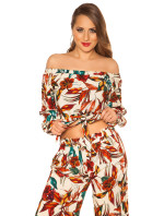 Sexy off shoulder shirt floral print with loop