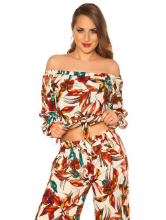 Sexy off shoulder shirt floral print with loop