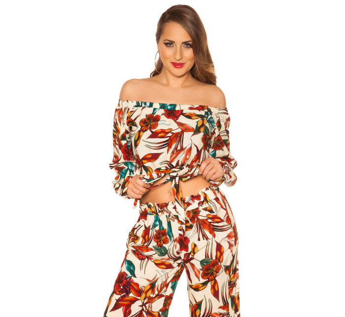 Sexy off shoulder shirt floral print with loop