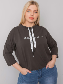 Tmavá khaki halenka plus size velikosti s nápisem Perry