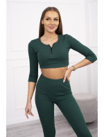 Žebrovaný crop top set tmavě zelené barvy