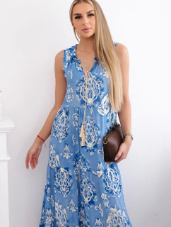 Viskózové šaty s ozdobným potiskem modrý