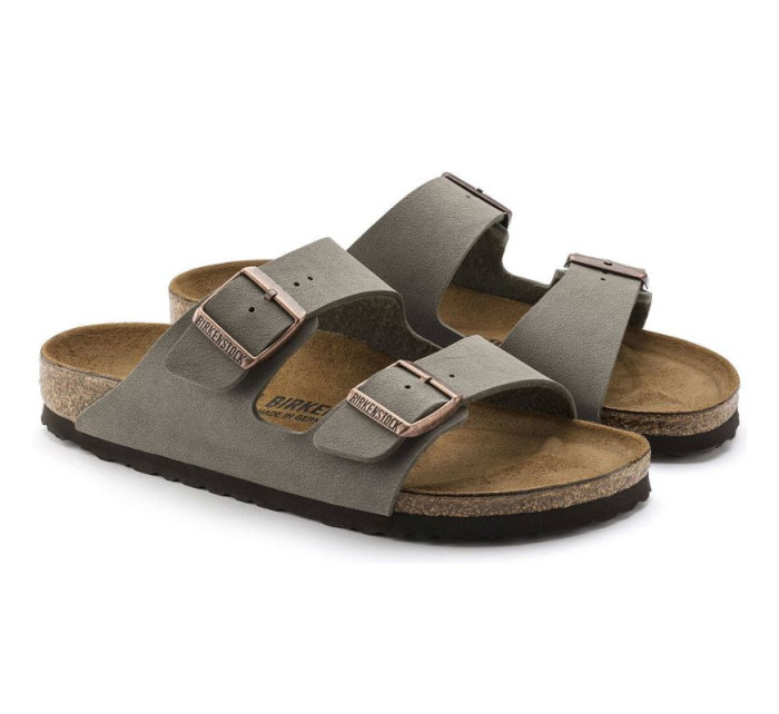 Dámské/ pánské žabky Birkenstock Arizona Birko-Flor Nubuck Stone regular wide grey (0151211)