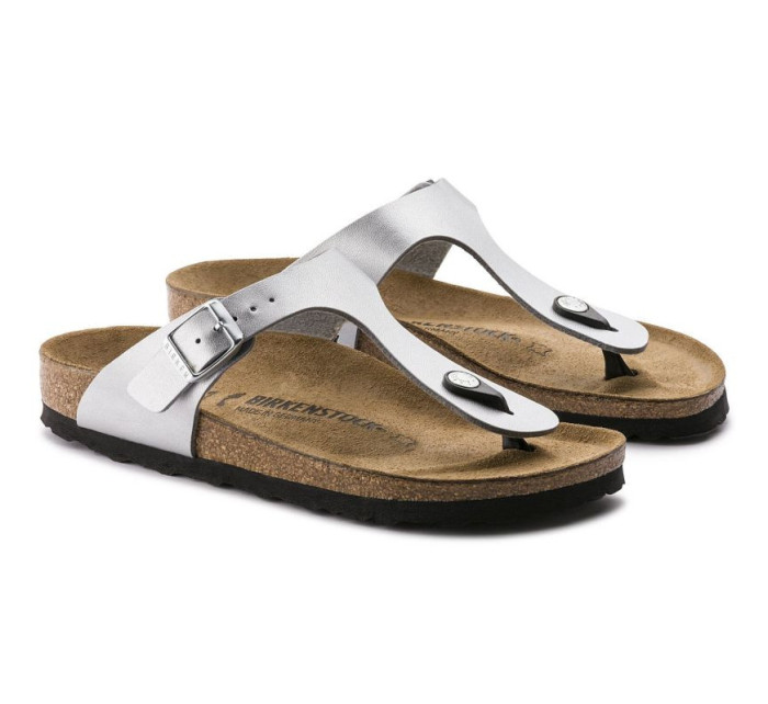 Dámské stříbrné žabky Birkenstock Gizeh Birko-Flor narrow (0043853)