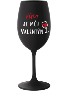 VÍNO JE MŮJ VALENTÝN - černá sklenice na víno 350 ml