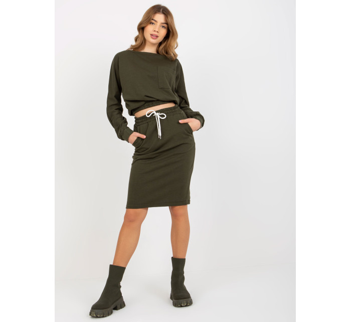 Dámský basic set sukně a mikina - khaki 