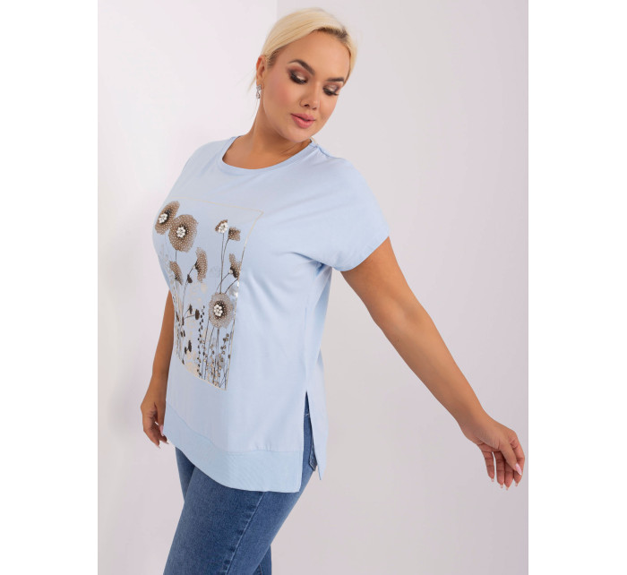 Světle modrá halenka plus size s rozparky