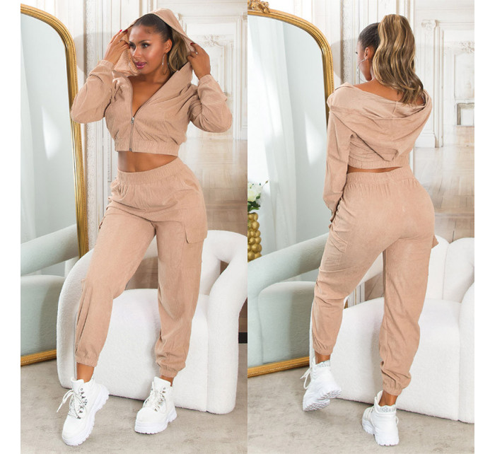 Sexy dvoudílná souprava s šňůrou - Jogger + Crop Hoodie-Jacket