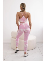 Dámský fitness set top + push up legíny - světle růžová