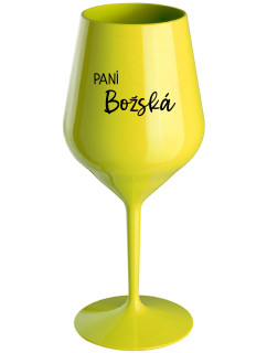 PANÍ BOŽSKÁ - žlutá nerozbitná sklenice na víno 470 ml