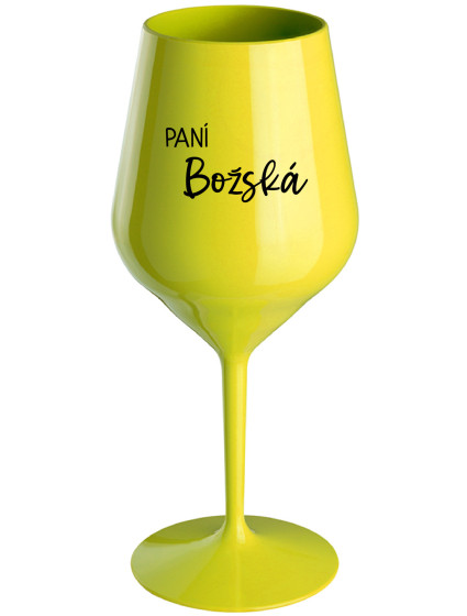 PANÍ BOŽSKÁ - žlutá nerozbitná sklenice na víno 470 ml