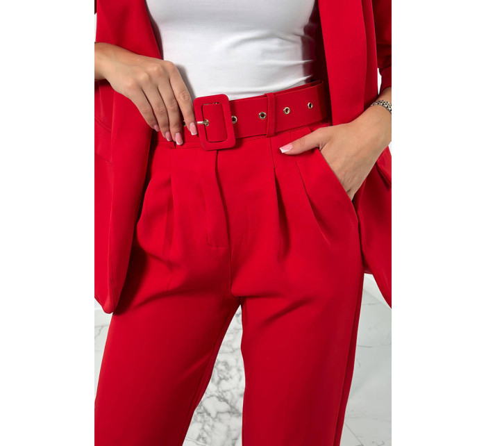 Elegantní set bundy a kalhot červené barvy