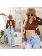 Sexy Koucla cropped Sweater with Collar & Cut Out