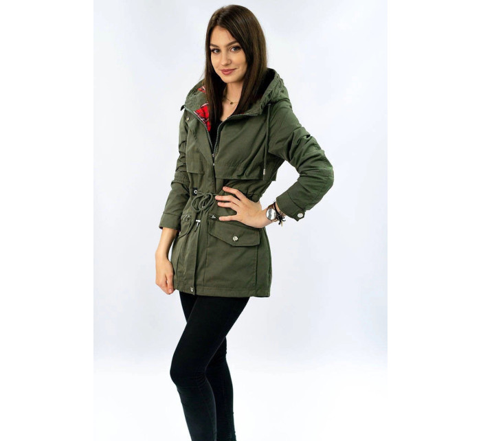 Krátká bunda parka v army barvě s kapucí model 8263055 - LHD