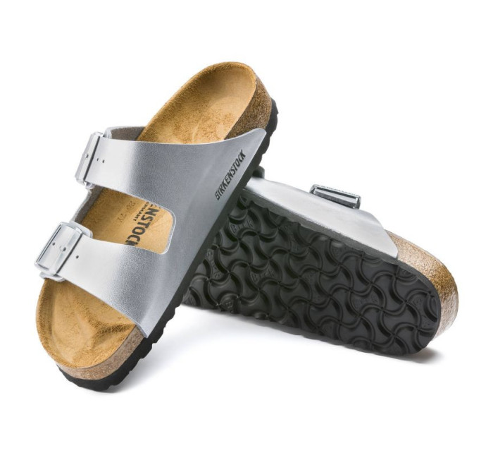 Dámské stříbrné žabky Birkenstock Arizona Birko-Flor Silver regular wide (1012282)